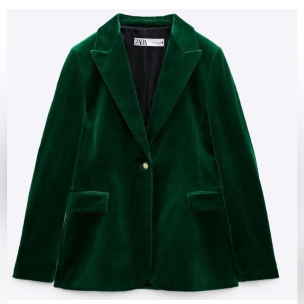 NWT ZARA Limited Edition Green Velvet Single Button Blazer